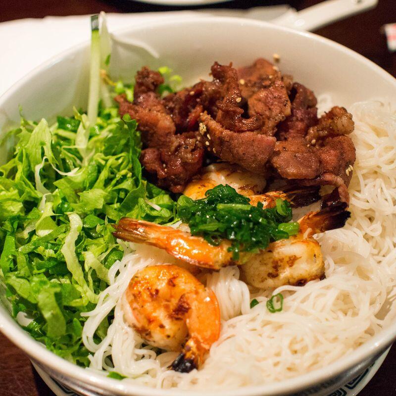 34. Grilled Shrimp & Pork on Rice Vermicelli