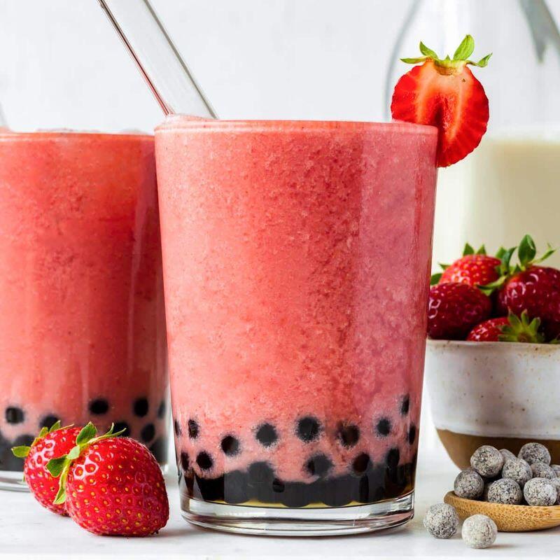   Strawberry Boba Smoothies
